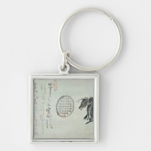 牛、楕円形の窓および俳句 キーホルダー (正面)