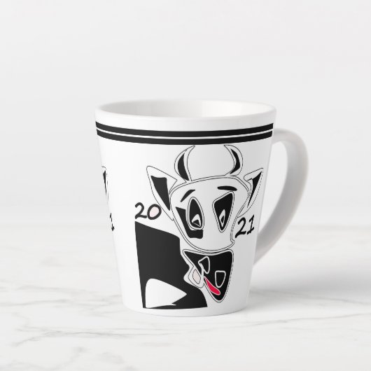 牛, 牛年, 2021, 面白い牛 カフェラテマグ (右アングル)