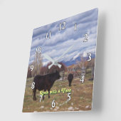 牛-眺めの部屋 スクエア壁時計 (傾斜)