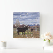 牛-眺めの部屋 スクエア壁時計 (ホーム)