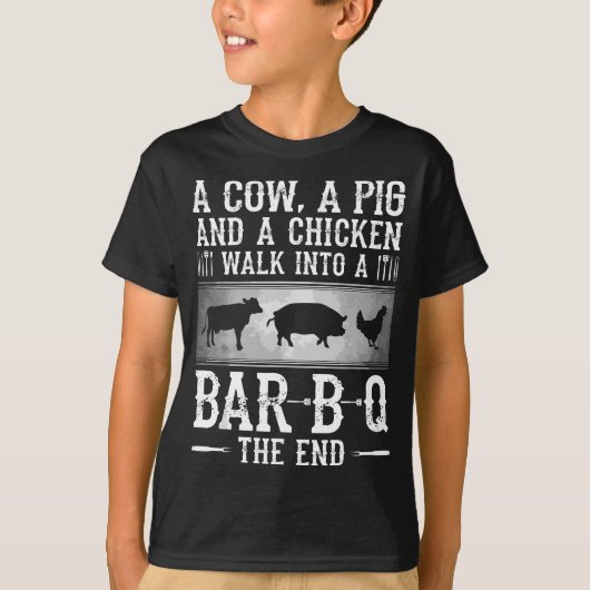 牛、豚、鶏がバーB Q The Tシャツ (正面)