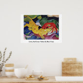 牛、赤い緑の黄色Marc Franz ポスター (キッチン)