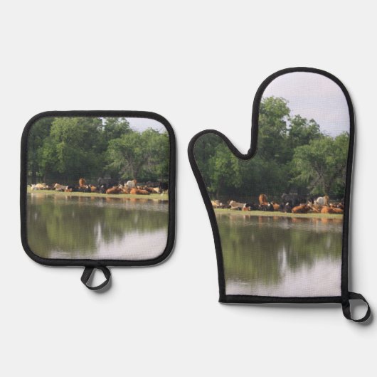 牛 鍋つかみ&鍋敷きセット (正面)