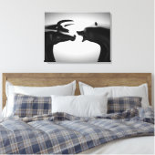 牛vsクマ白黒 キャンバスプリント (インサイチュ (寝室))