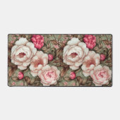 牡丹かわいらしピンク&グリーンヴィンテージフローラルパターン デスクマット (正面)