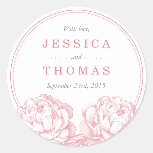 牡丹かわいらしフローラ結婚コレクション ラウンドシール (正面)
