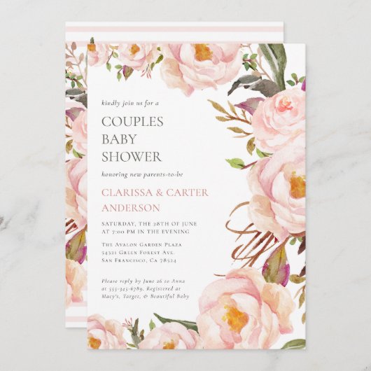 牡丹かわいらし園花カップル赤ちゃんシャワー 招待状