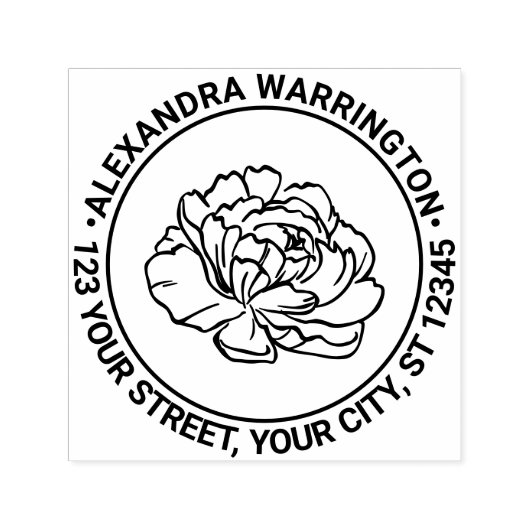 牡丹かわいらし開花ブロッサム名差出人住所 セルフインキングスタンプ (デザイン)