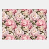 牡丹がピンク色の白い大きな繰り返し模様 ラッピングペーパーシート (正面3)