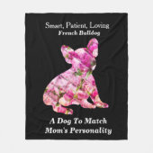 牡丹で満ちたフランスのブルドッグの性格の特徴 フリースブランケット (正面)