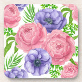 牡丹とアネモネの花の水彩模様 コースター (正面)
