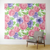 牡丹とアネモネの花の水彩模様 タペストリー (インサイチュ(横))
