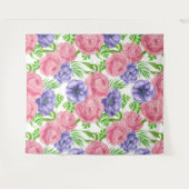 牡丹とアネモネの花の水彩模様 タペストリー (正面(横))