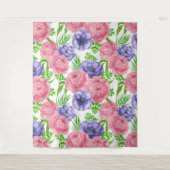 牡丹とアネモネの花の水彩模様 タペストリー (正面)