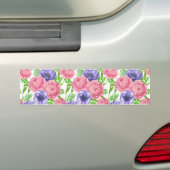 牡丹とアネモネの花の水彩模様 バンパーステッカー (車上)