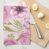 牡丹とアネモネの花の水色 キッチンタオル (四つ折り)