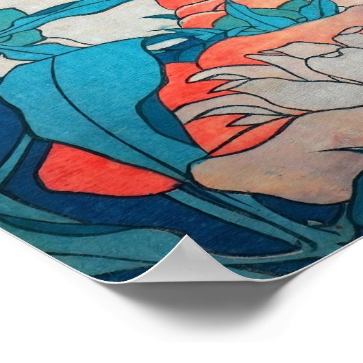 牡丹とカナリアby北斎 ポスター (角)