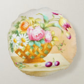 牡丹とチューリップの丸い枕のフローラバスケット ラウンドクッション (裏面)