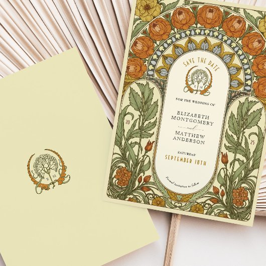 牡丹とバラアールヌーボー日付を保存 招待状