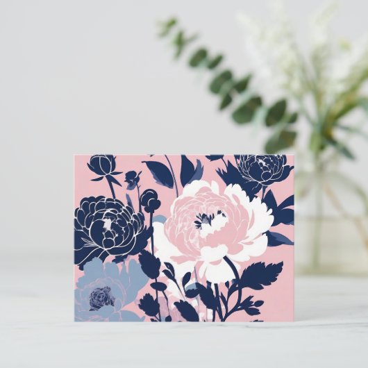 牡丹とバラコントラストシルエットフローラ ポストカード (スタンド正面)