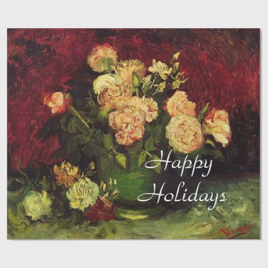 牡丹とバラ、ビンセント・ヴァン・ゴッホとボウル。 ラッピングペーパー (フラット)