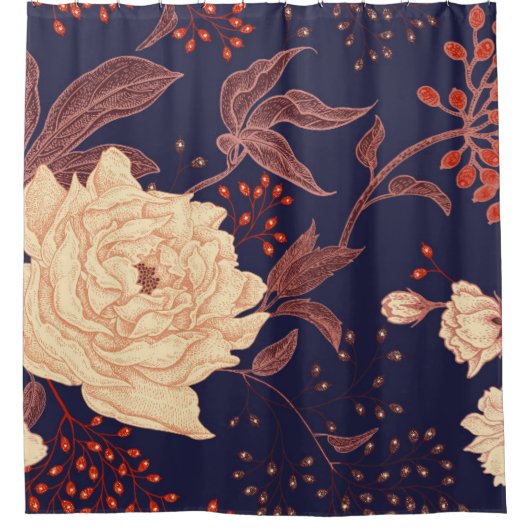 牡丹とバラ。フローラヴィンテージのシームレスなパターン シャワーカーテン (正面)