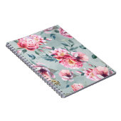 牡丹とブルームフールの水色のシームレスなパターン ノートブック (右側)