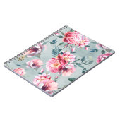 牡丹とブルームフールの水色のシームレスなパターン ノートブック (左側)