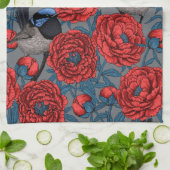 牡丹とレンチ キッチンタオル (折り畳み)