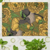 牡丹とレンチ キッチンタオル (折り畳み)