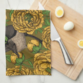 牡丹とレンチ キッチンタオル (四つ折り)