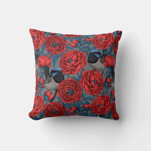 牡丹とレンチ クッション (正面)