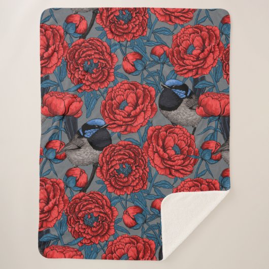 牡丹とレンチ シェルパブランケット (正面)