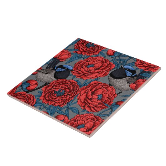 牡丹とレンチ タイル (側面)