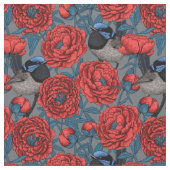 牡丹とレンチ ファブリック (クローズアップ)