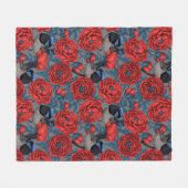 牡丹とレンチ フリースブランケット (正面(横))