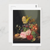 牡丹とワインのグラスと静物生活 ポストカード (正面/裏面)