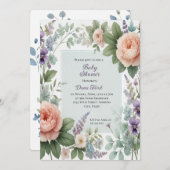 牡丹とヴィオレイテスベビーシャワー招待状 招待状 (正面/裏面)