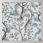 牡丹と中国のスタイルのシームレスなパターン ポスター (正面)