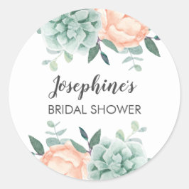 牡丹と多汁水彩ブライダルシャワー ラウンドシール