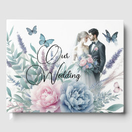 牡丹と新郎新婦，ラベンダー ゲストブック