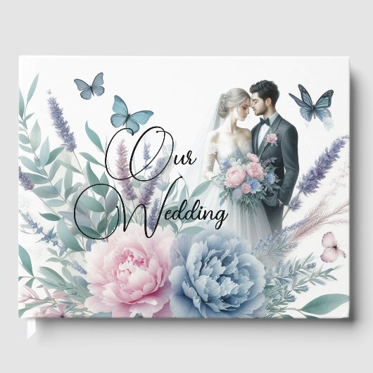 牡丹と新郎新婦，ラベンダー ゲストブック (正面)