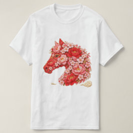 牡丹と桜の花の馬の顔 Tシャツ
