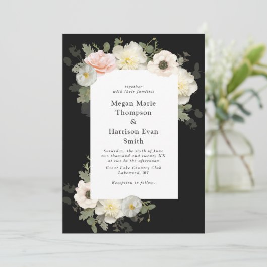 牡丹と牡丹が咲く結婚式招待状 招待状 (スタンド正面)