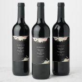 牡丹と牡丹結婚が咲く ワインラベル (ボトル)