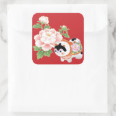 牡丹と獅子犬日本のの着物柄 スクエアシール (バッグ)