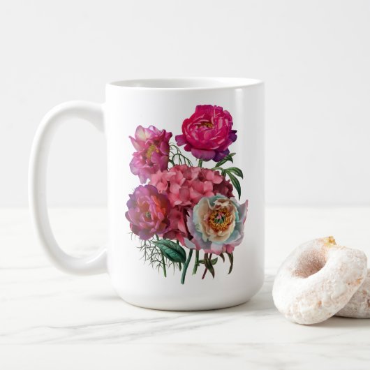 牡丹と紫陽花の花束 コーヒーマグカップ (ドーナツ)