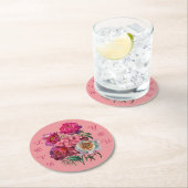 牡丹と紫陽花フラワーガーデン ラウンドペーパーコースター (インサイチュ)