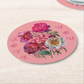 牡丹と紫陽花フラワーガーデン ラウンドペーパーコースター (アングル)