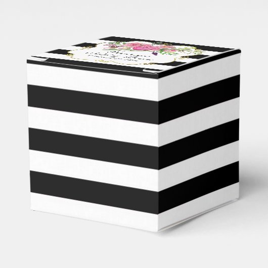 牡丹と結婚式の引き出物ストライプのギフトボックス フェイバーボックス (正面サイド)